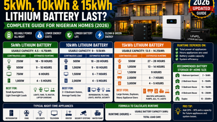 How Many Hours Will a 5kWh, 10kWh and 15kWh Lithium Battery Last? Complete Guide for Nigerian Homes